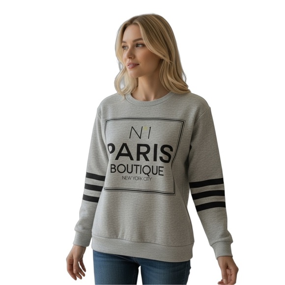 FOREVER 21 S Heathered Gray Sweatshirt Paris Boutique Graphic Perfume - Picture 5 of 11